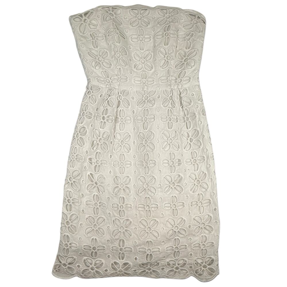 Milly of New York Emalina Dress White Lined Strapless Floral Eyelet size 0